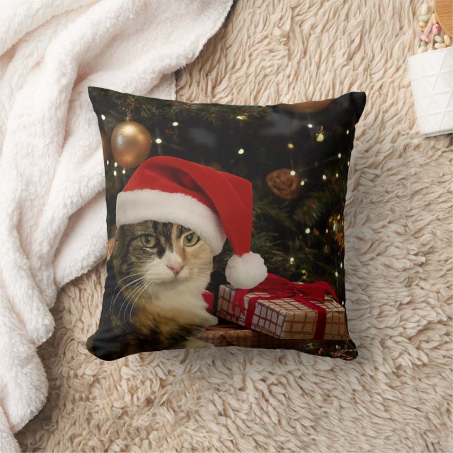 Calico Santa Kitty Throw Pillow Kudde (Filt)