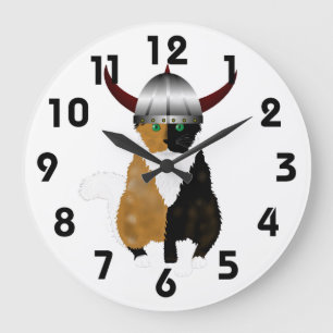 Calico Viking Cat Clock Stor Klocka