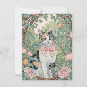 Calicokatt med blomstervykort vykort