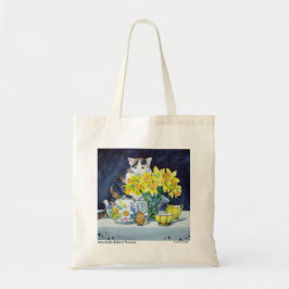 Calicokatten bak blommatoto hänger lös tygkasse