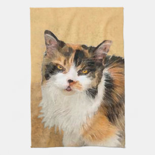 Calicokattmålning - gullig original- kattkonst kökshandduk