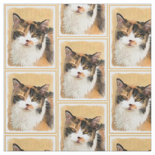 Calicokattmålning - gullig original- kattkonst tyg