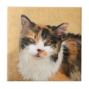 Calicot-målning - Cute Original Cat Art Kakelplatta