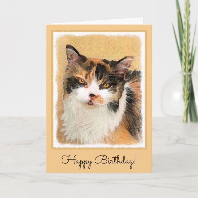 Calicot-målning - Cute Original Cat Art Kort (Framsida)