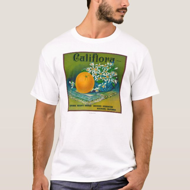 Califlora orange LabelRiverside, CA Tee Shirt (Framsida)