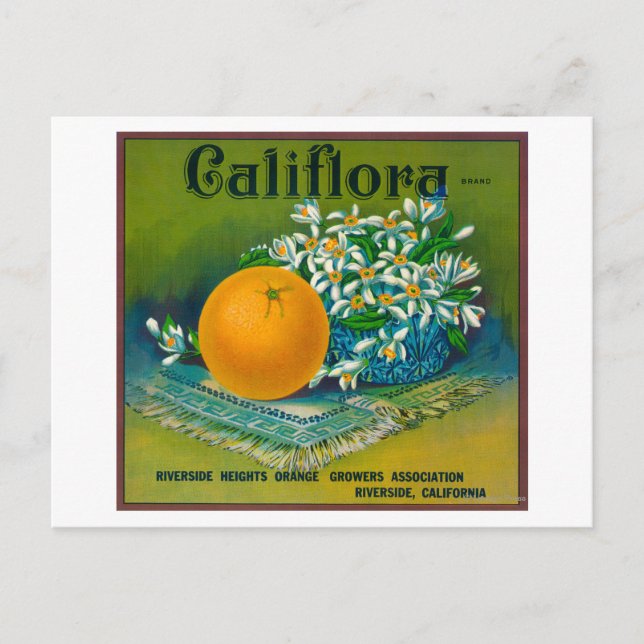 Califlora Orange LabelRiverside, CA Vykort (Framsida)