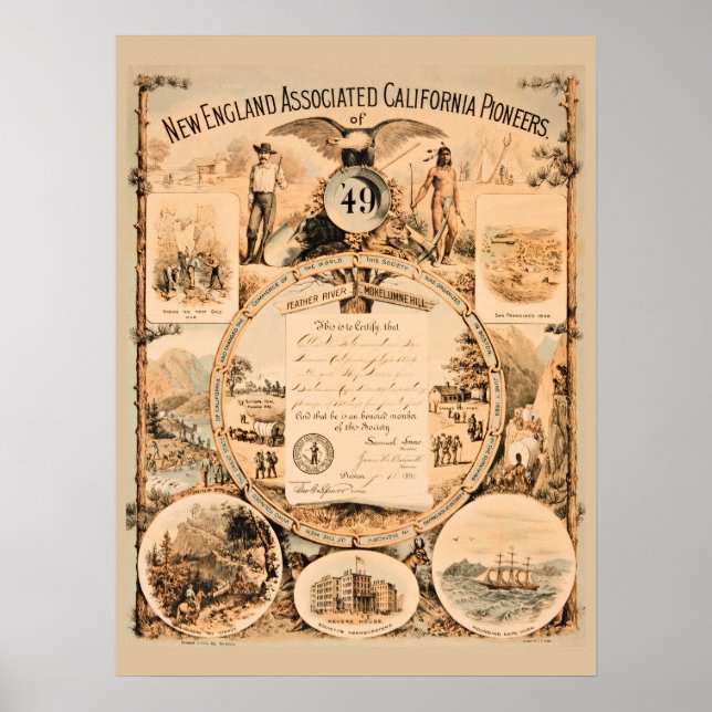 California 1849 Guld Rush Pioneers Souvenir Art Poster (Framsidan)