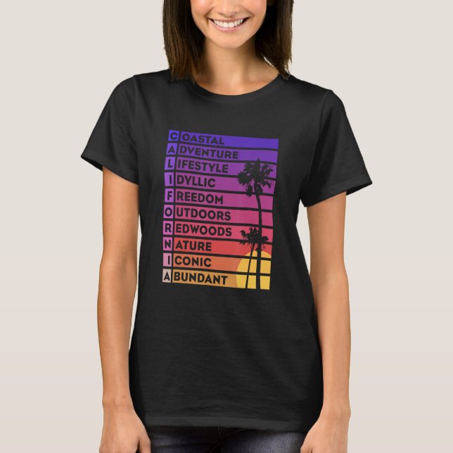 California Acrostic Dikt Träd Cali Sunset St. T Shirt (Framsida)