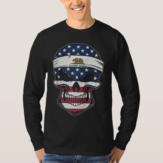 California American Flag Skull  State Flag Califor T Shirt (Framsida)