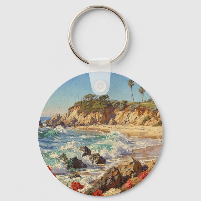  California Beach | Impressionist Coastal Art Nyckelring (Framsida)