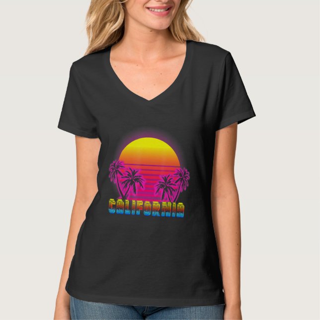 California Beach Life Electro Retro Sunset Kärlek  T Shirt (Framsida)