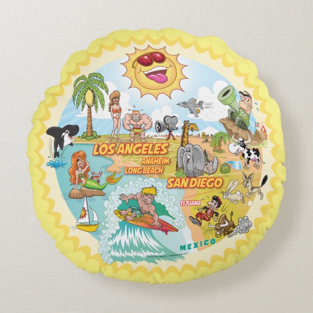 California Beach Life Pillow Rund Kudde (Framsidan)