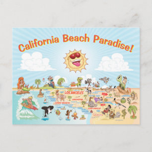 California Beach Paradise Tecknad Postcard Vykort