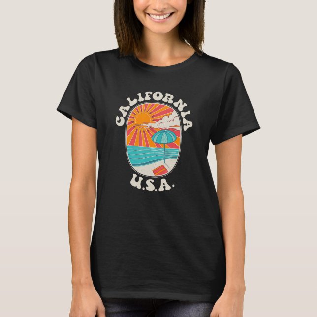 California Beach Sol Ocean USA T Shirt (Framsida)