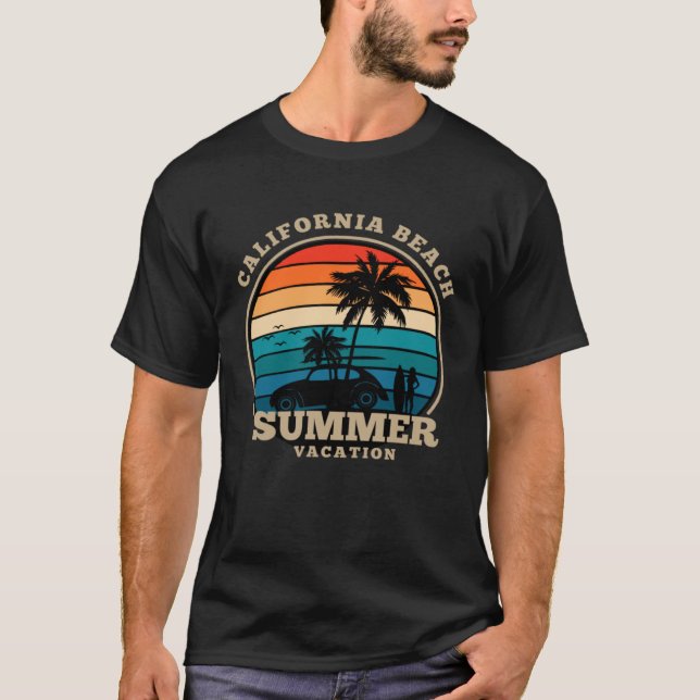 California beach summer surfing USA woman men chil T Shirt (Framsida)