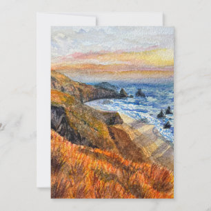 California Beach Sunset Watercolor Greeting Card Tack Kort