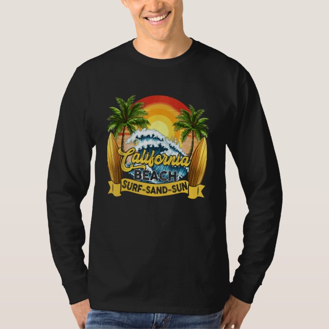 California Beach Surf Sand Sun Retro Summer  Men W T Shirt (Framsida)