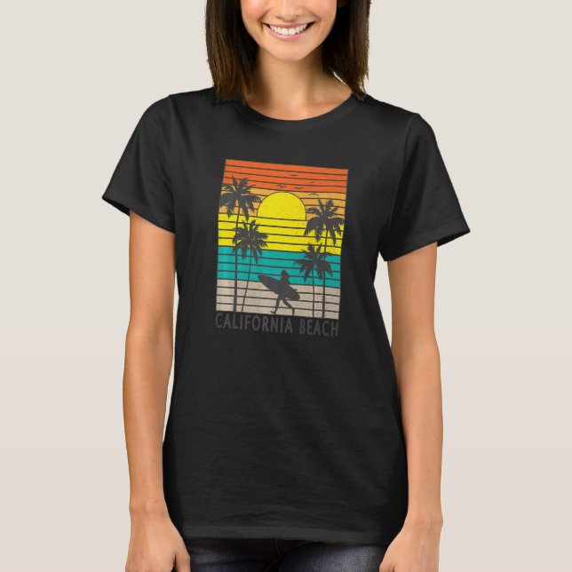 California Beach Surfer Girl Surfing Surf Palm Tre T Shirt (Framsida)