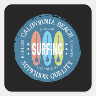 California Beach Surfing Los Angeles Fyrkantigt Klistermärke