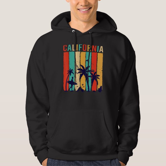 California Beach Surfing Surfer Retro Sunset Long Hoodie (Framsida)