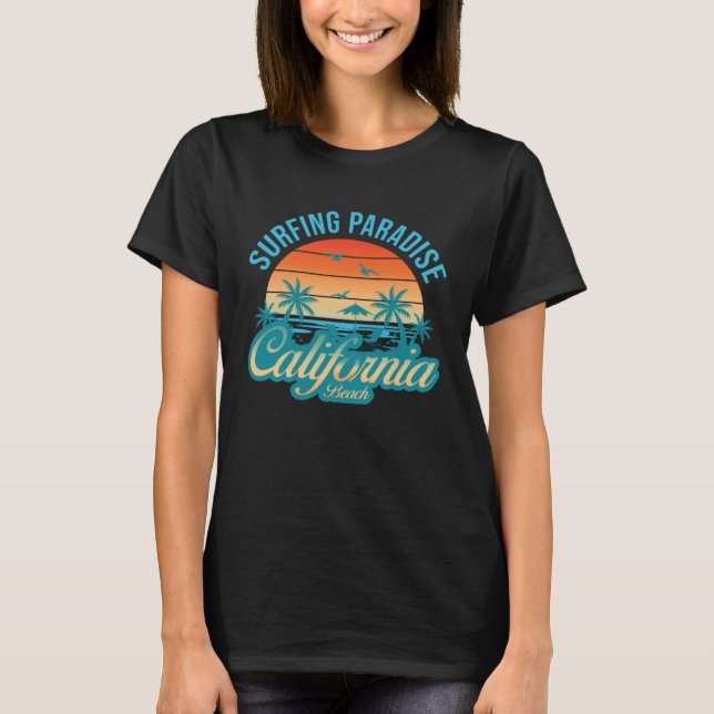 California beach surfing USA woman men children  1 T Shirt (Framsida)
