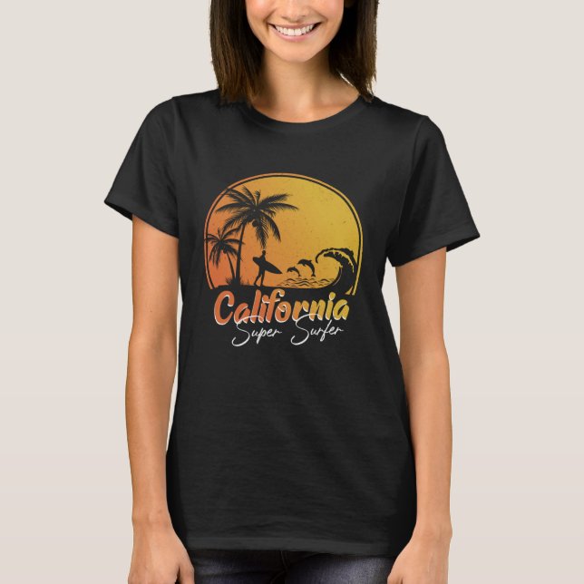 California beach surfing USA woman men children  2 T Shirt (Framsida)