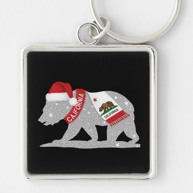 California Bear Key Ring Fyrkantig Silverfärgad Nyckelring (Framsidan)