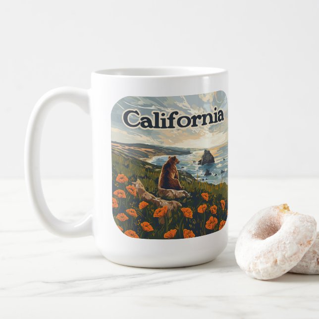 California Bear Poppies Flowers Kusten Retro Kaffemugg (Med munk)