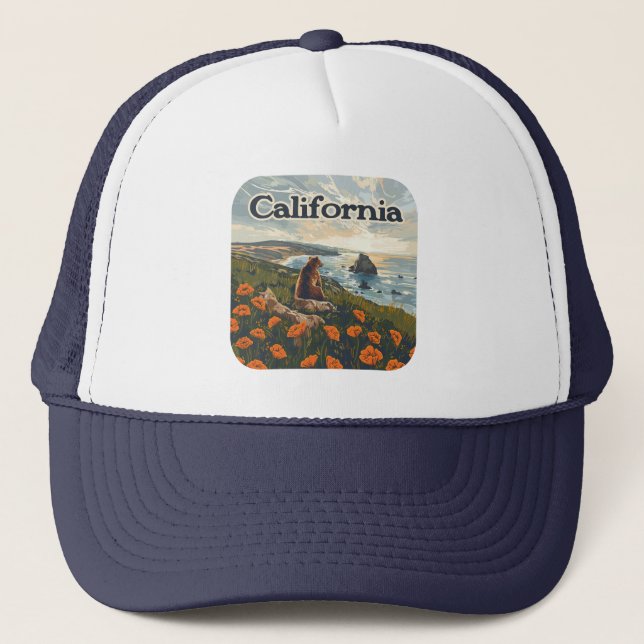 California Bear Poppies Flowers Kusten Retro Keps (Framsida)