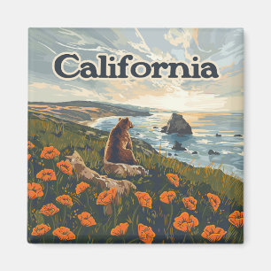 California Bear Poppies Flowers Kusten Retro Magnet