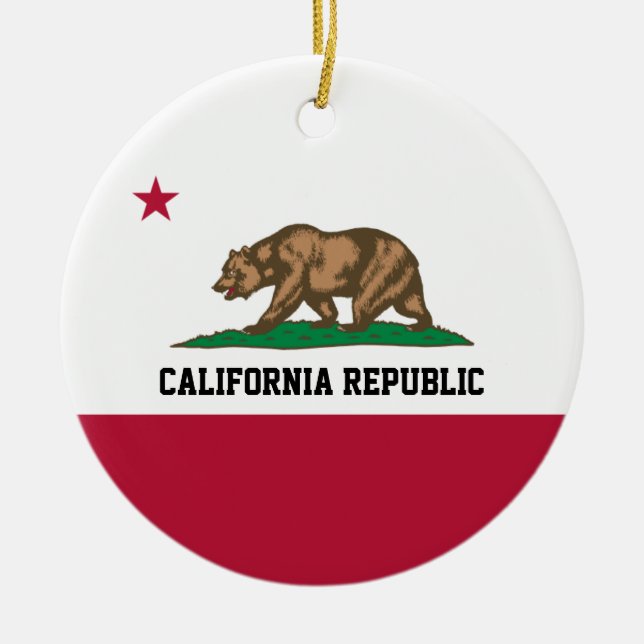 California Bear Republic Flagga Grizzly och Star Julgransprydnad Keramik (Framsidan)