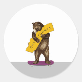 California Bear Riding Skateboard Runt Klistermärke