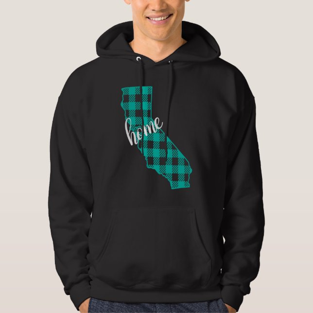 California Buffalo Plaid Home State Country Teal W Hoodie (Framsida)