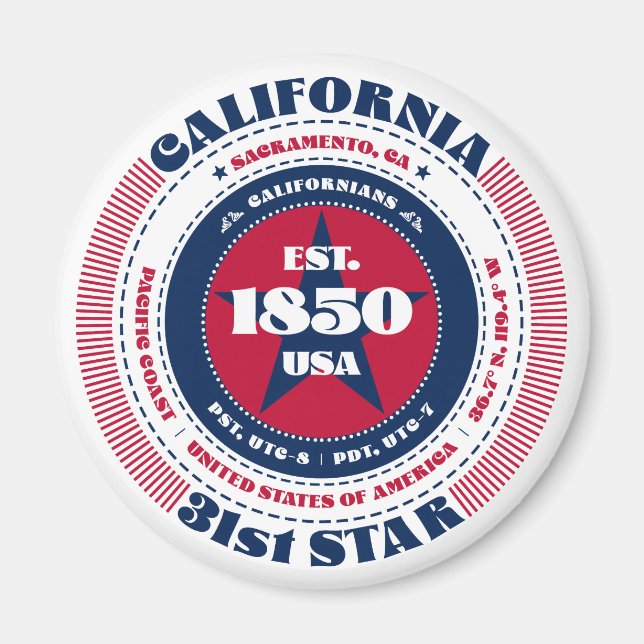 California Circle Typography Souvenir Magnet (Framsidan)