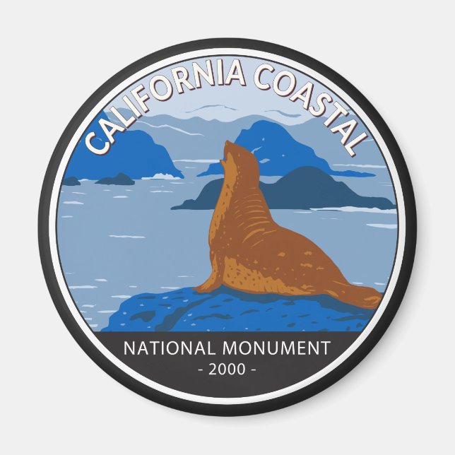 California Coastal National Monument Circle Retro Magnet (Framsidan)