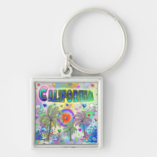 California Deep Dream Keychain Fyrkantig Silverfärgad Nyckelring (Framsidan)