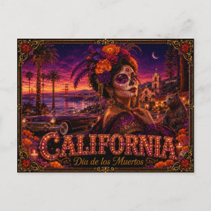 California Día de los Muertos Retro Vykort