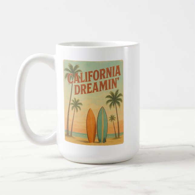California Dreamin’ Retro 1970s Travel Design Kaffemugg (Vänster)