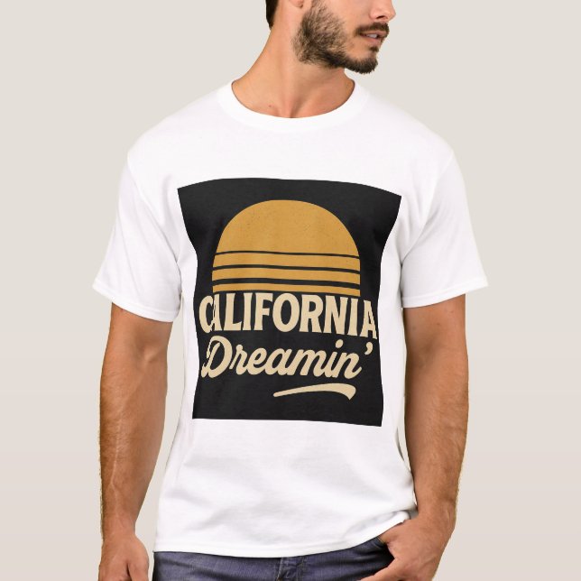 California Dreamin’ Retro Sunset Des T Shirt (Framsida)