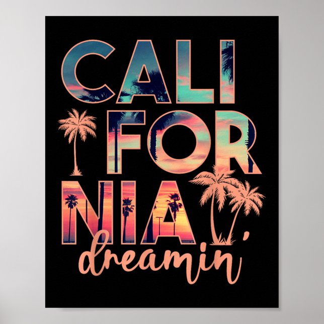 California Dreaming Beach Handflatan Träd Summer V Poster (Framsidan)