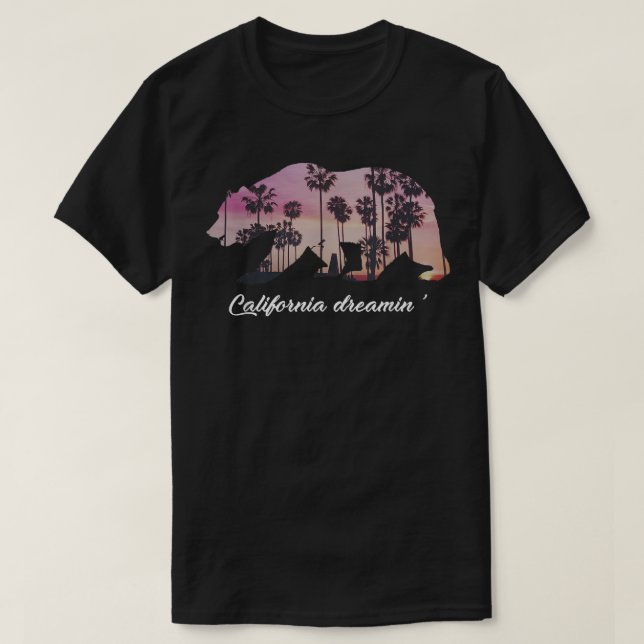 California Dreaming Cali Flagga Bear Handflatan  T Shirt (Design framsida)