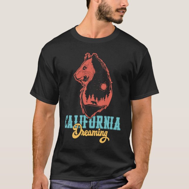 California Dreaming! California Bear! Camping And  T Shirt (Framsida)