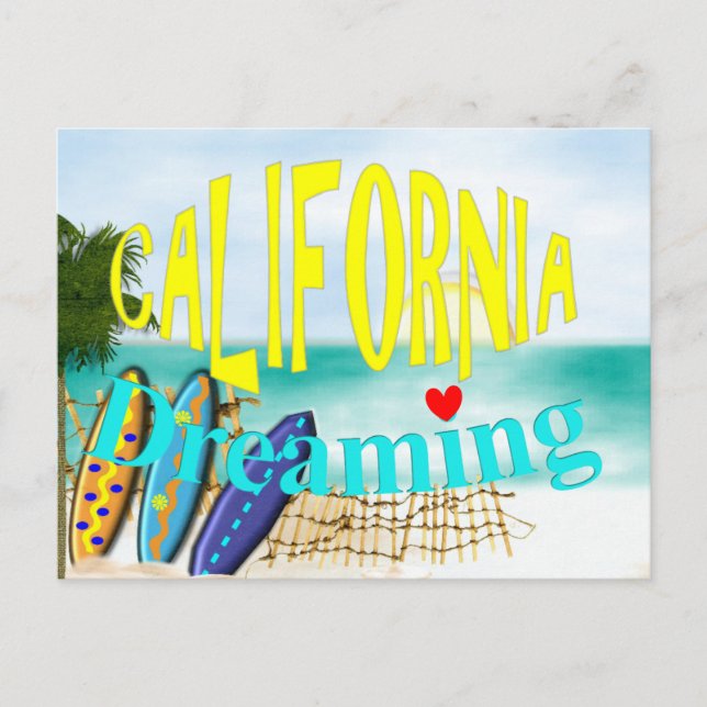 California Dreaming Sunny Sea Sand Surfing Scene Vykort (Framsida)