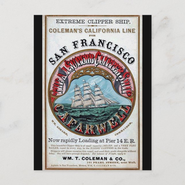 California Farwell Clipper frakt 1900 Vykort (Framsida)