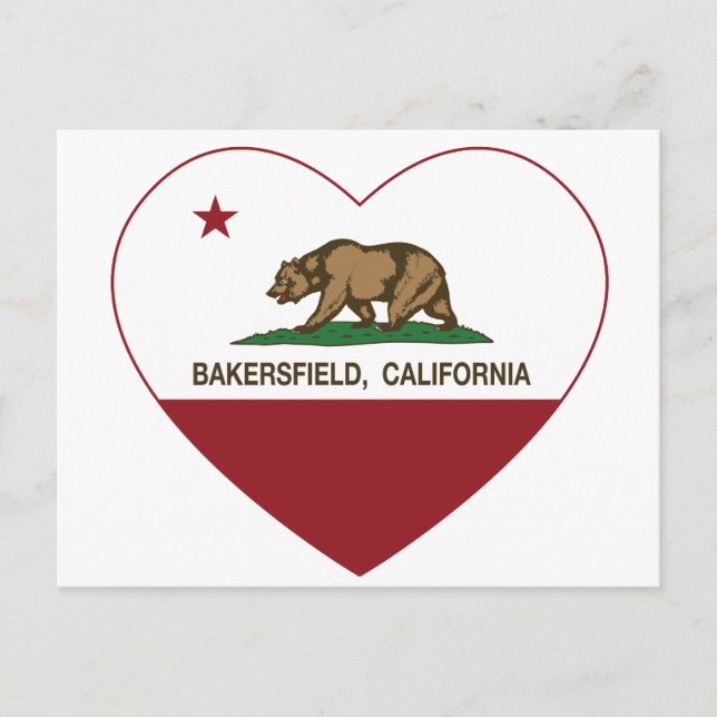 california flagga bakersfield hjärta vykort (Framsida)