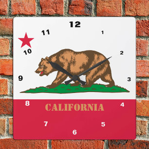 California Flagga & California mode /design USA Fyrkantig Klocka