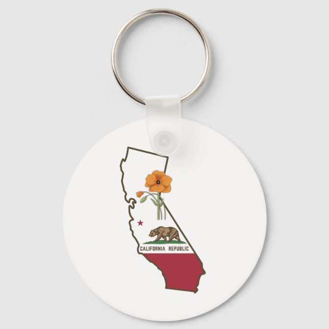 California Flagga with State Flower California Pop Nyckelring (Framsida)