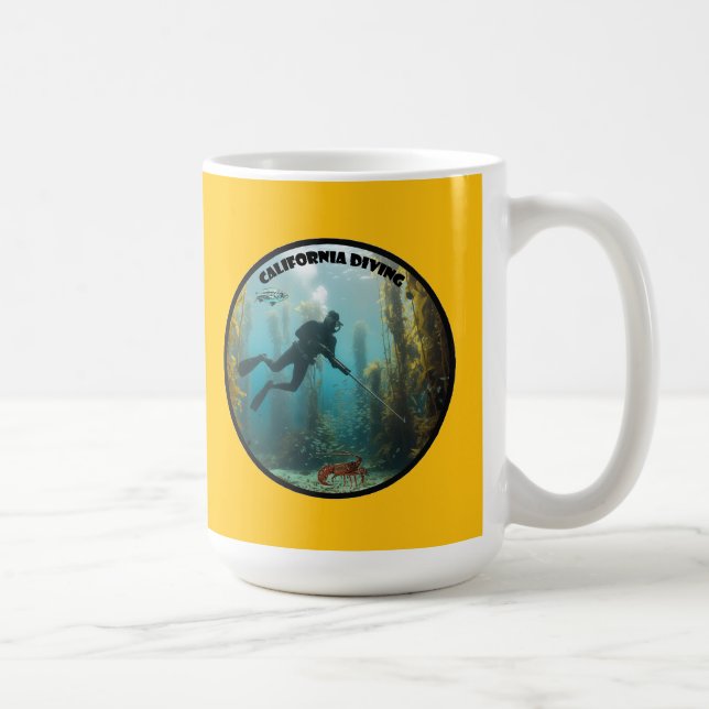 California Freediving Diver with Fish and Kelp URM Kaffemugg (Höger)