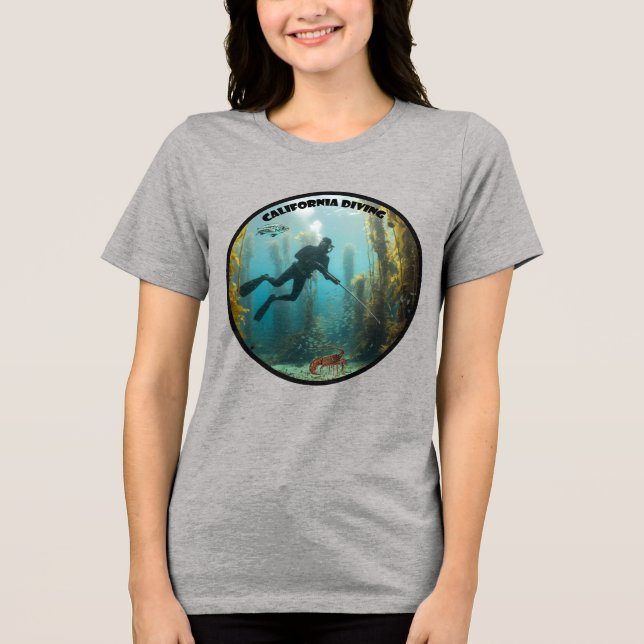 California Freediving Diver with Kelp and Fish URM T Shirt (Framsida)