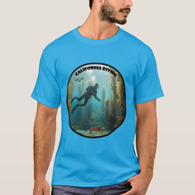 California Freediving Diver with Kelp and Fish URM T Shirt (Framsida)
